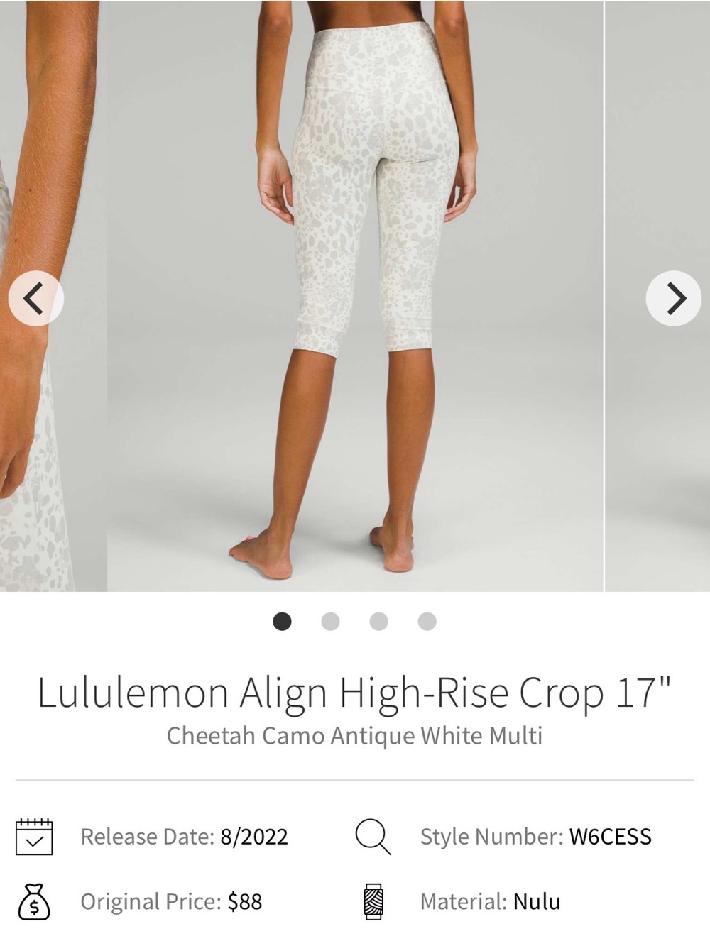 lululemon athletica Align High-Rise Crop 17" - Antique White Cheetah size 2